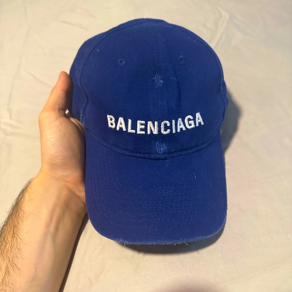 BALENCIAGA Distressed Blue Baseball Cap